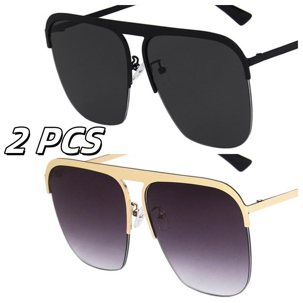 Gradient Colour Single Beam Retro Metal Half Frame Sunglasses Outdoor Travel Beach Picnic Sunglasses Women'S Daily Accessories