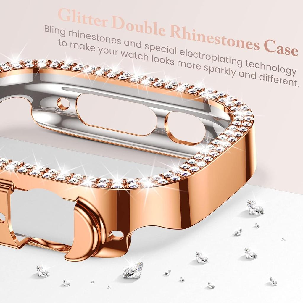 Diamond Cover For Apple Watch Case Ultra/Ultra 2 49mm Accessories Protector Diamond Hard PC Bumper Frame iWatch Protective Cases