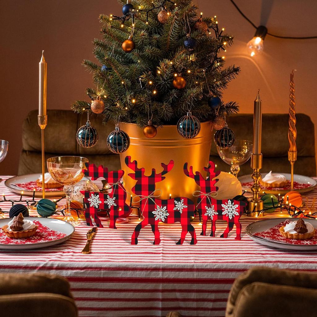 3 Pcs Reindeer Christmas Decor, Rustic Christmas Table Decor for Home, Farmhouse Centerpiece, Holiday Xmas Tiered Tray Decorations for Kitchen,