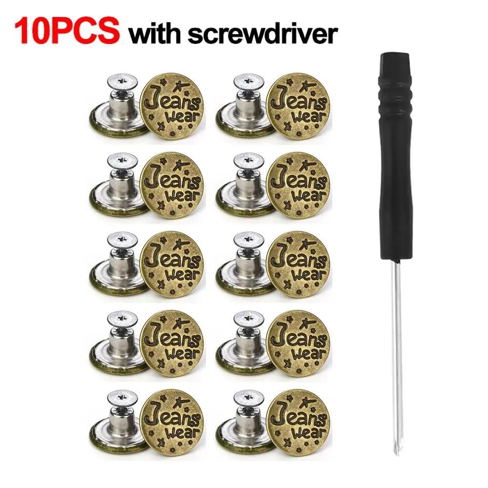 10 Stück Metall-Jeansknöpfe, 17 mm, Ersatz-Knopf-Reparaturset ohne Nähschraube, nagellose, abnehmbare Jean-Schnallen, Kleidung, Hosennadeln
