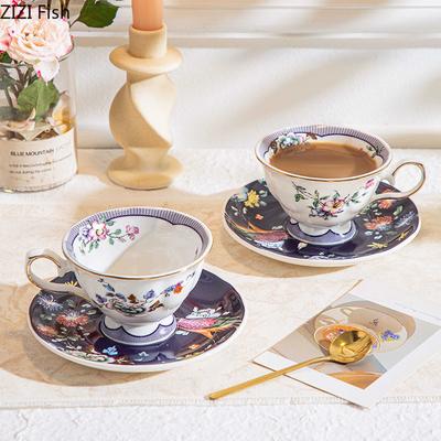 Padrão de Flores Clássico Xícara de Cerâmica e Pires Mesa de Jantar Caneca de Café Canecas para Chá com Leite Xícara de Chá para Chá da Tarde Recipiente para Suco de Frutas