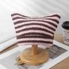 American-style cute cat-ear striped handmade knitted wool hat for women, new autumn and winter playful little devil headwrap hat