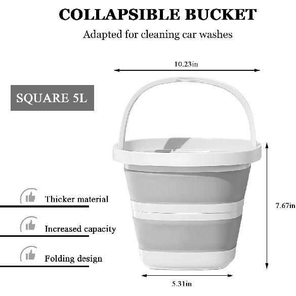 Collapsible Bucket, 1.3 Gallon/ 5L Foldable Square Tub Compact Wash Basin, Multipurpose Wash Bin for Household Outdoor Car Washing, Portable Plastic
