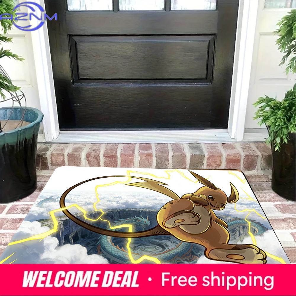 Raichu with Lightning and Dragon Print Non-slip Doormat, Soft Absorbent Floor Rug for Home Decor