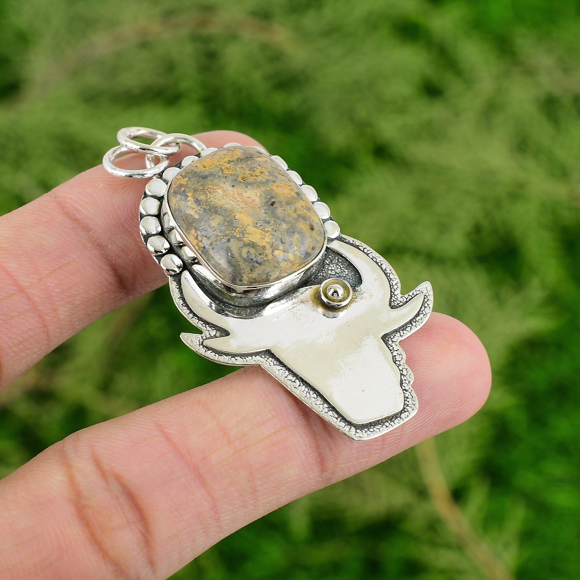 

925 Sterling Silver Radiant Ocean Jasper Gemstone Wife Unique Wedding Pendant