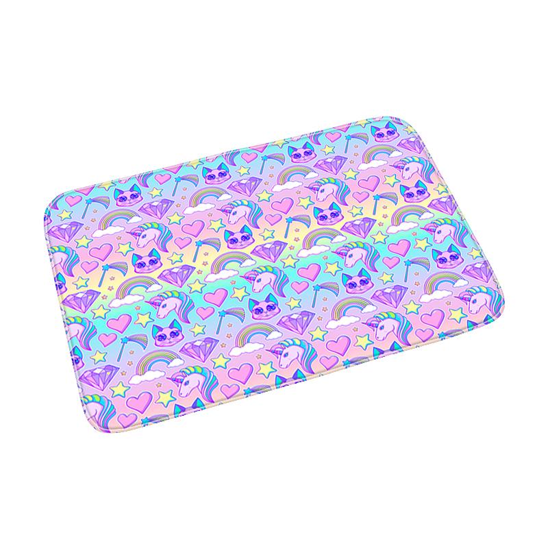 Pink Cute Cartoon Unicorn Pattern Doormat Bedroom Living Room Hallway Floor Rug Decor Balcony Anti-Slip Home Carpet Furry Mat