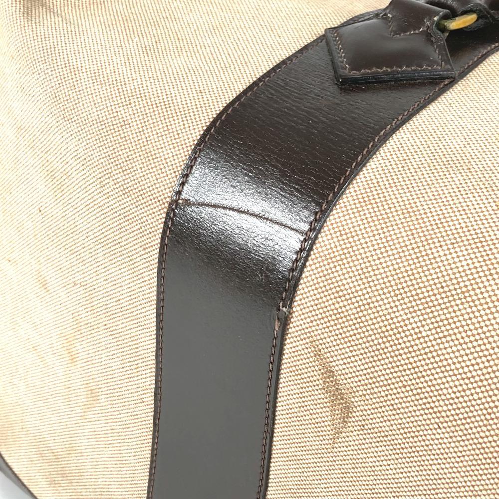 HERMES vintage Bags Travel Bag Duffle Bag Leather/Canvas Beige/Dark brown