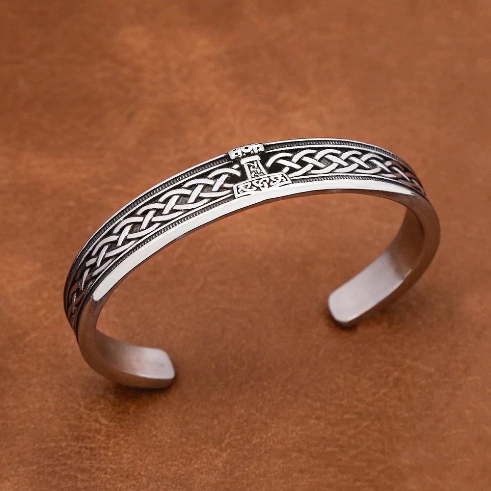 Stainless Steel Viking Thor's Hammer Bracelet for Men Women  Vintage Open Bracelets Punk Amulet Jewelry Gifts