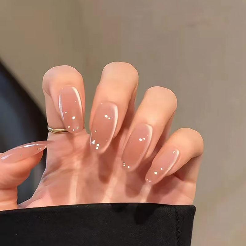 Cat's eye wearing nail piece Solid color removable nail manicure piece Simple ins wind nail patch Round head nail type