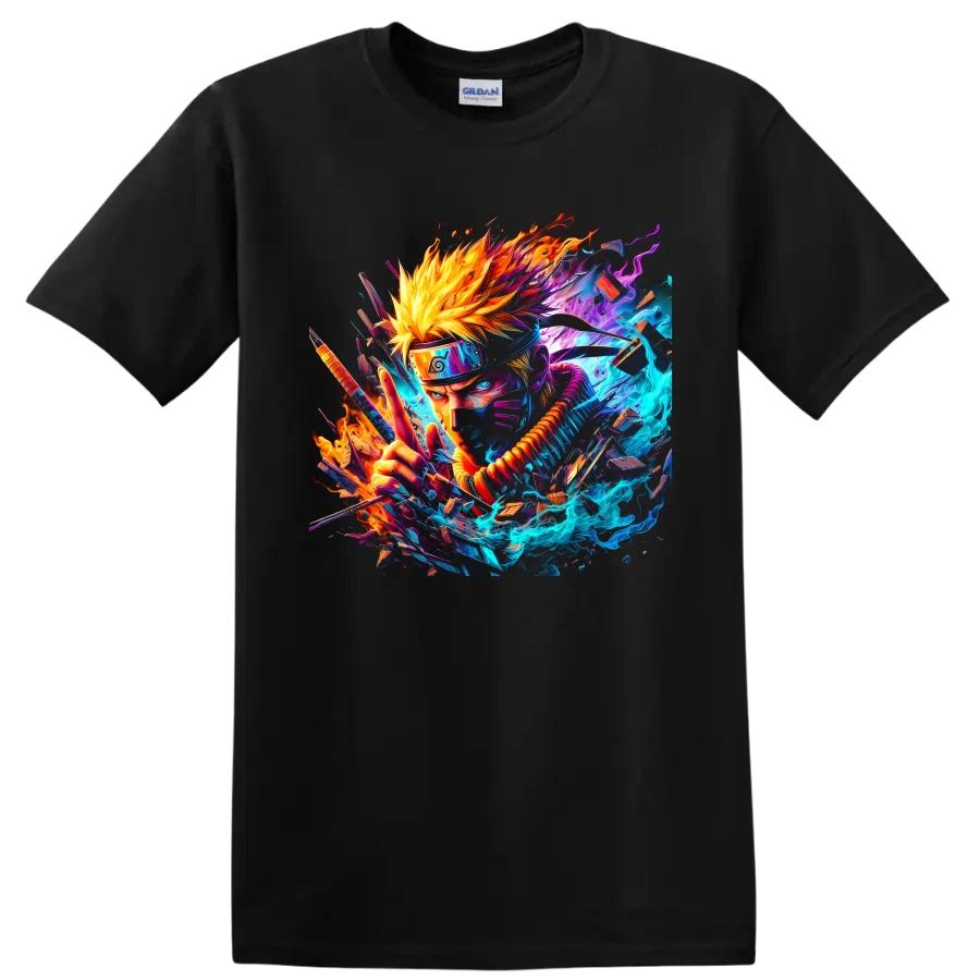 Uzumaki Anime T Shirt w/ Ninja Kunai Neon Colorful Action Graphic Tee