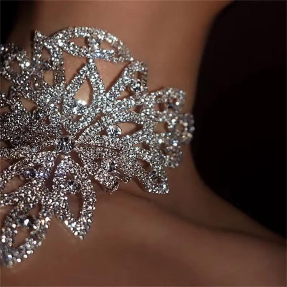 Adjustable Rhinestone Choker Necklace Shiny Bridal Necklace Collarbone Chain  Party Wear