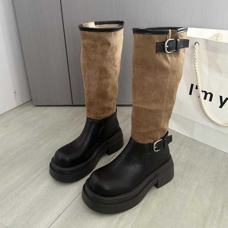 

Зимние Платформа Толстый Каблук Женские Рыцарские Высокие Сапоги Мода Пряжка Ремень Обувь Слипоны Женские Панк Винтаж Длинные Ботфорты Для Женщин 35