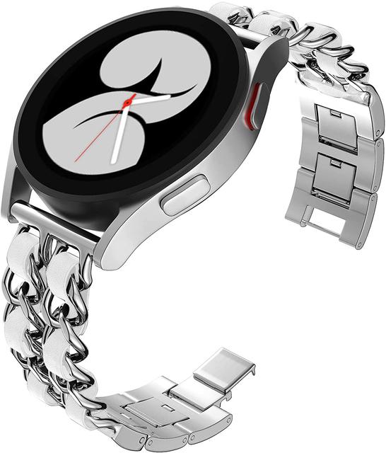20mm 22mm Band for Samsung Galaxy Watch 4/classic/5/6/7/FE/active 2 Leather+Metal Link bracelet correa watch 5 Pro 45mm Strap
