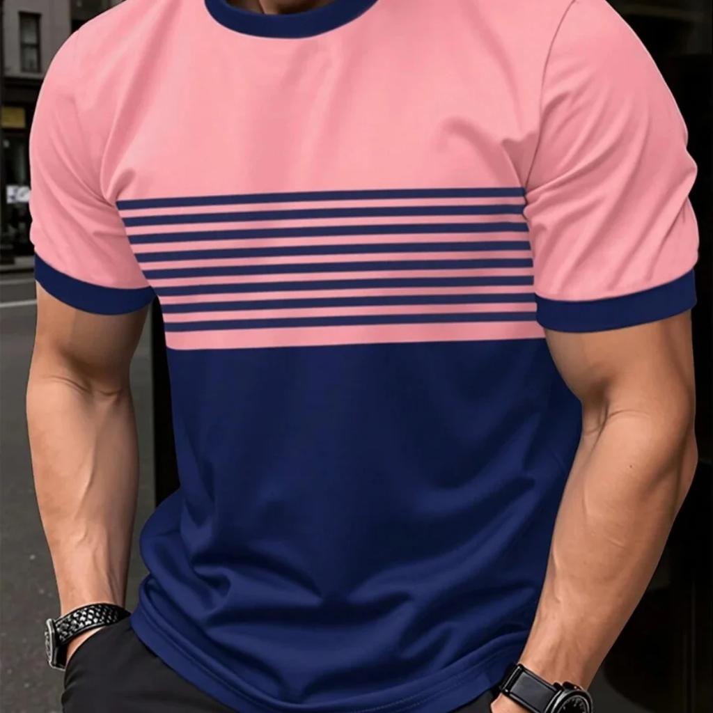 Summer Fashion Striped Printed Men's T-shirt Casual Short Sleeve Top Oversized T-shirt Men's Clothing