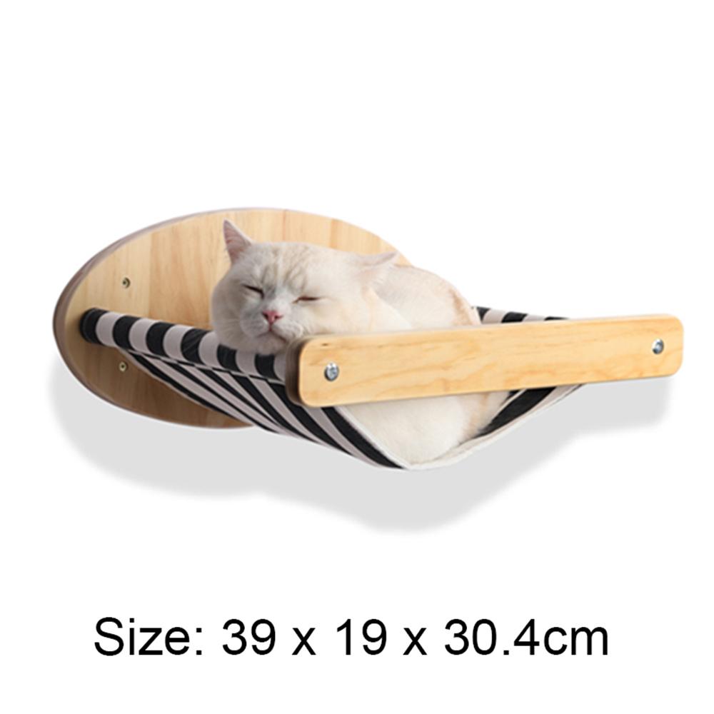 

Cat Hammock Wall Mounted Large Cats Shelf - Solid Wood Cat Perches Climbing Shelf- Stripes Kitty Furniture for Sleeping