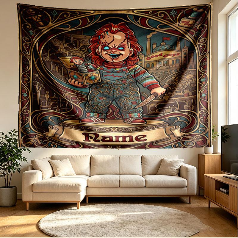Arazzo Personalizzato con Nome Tema Horror Stampa Chucky, Decorazione Murale, Camera da Letto, Stanza Universitaria, Appartamento, Soggiorno, Sfondo per Feste, Regalo per Compleanno