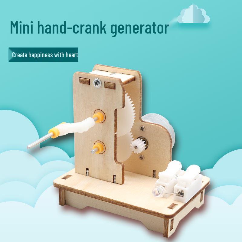 Wooden Hand-Crank Generator Kit for Student Science Experiments Wooden Mini Hand-Crank Generator