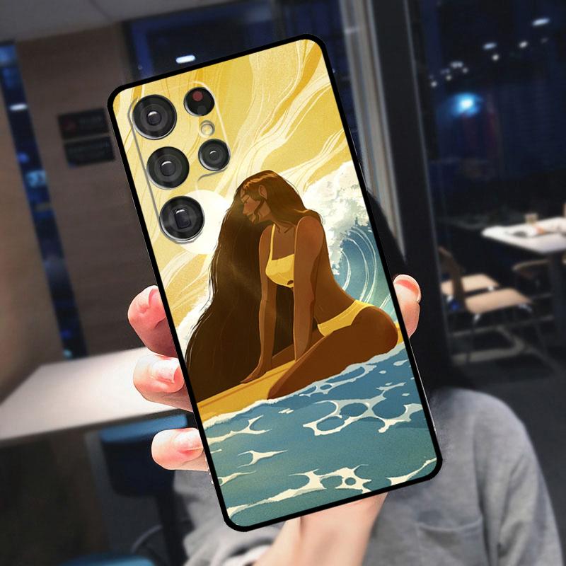 Surfboard Surfing Surf Girl Cover For Samsung Galaxy S25 S24 S21 S22 S23 Ultra S9 S10 Plus S24 FE S21 FE Phone Case