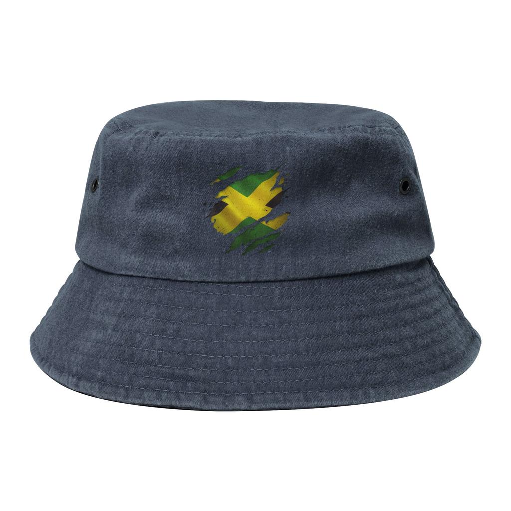 Hip Hop Jamaica Flag Ripped Scratch Heritage Culture Proud Jamaican Bucket Hat Outdoor Sports Fishing Hat Bob Hat