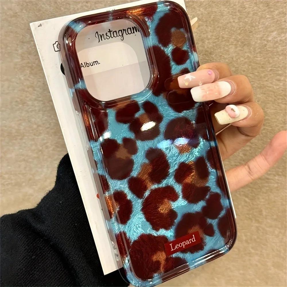 Simple Fashion Smudge Leopard Print Phone Case For iPhone 17 16 15 Pro Max 14 13 12 11 Xr XsMax Mini Air 78 Plus Y2K Laser Paper