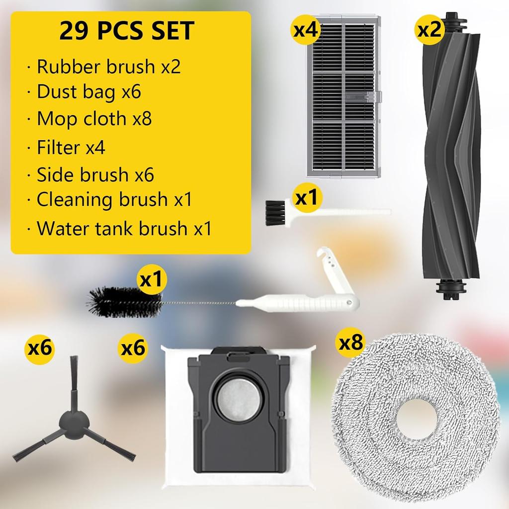 28 Pcs Replacement Parts for Dreame X30 Ultra/Mova E30 Ultra/L10s Pro Ultra Heat,Accessories: 2*Main Brush, 6*Side Brushes, 4*Filter, 8*Mop, 6*Dust
