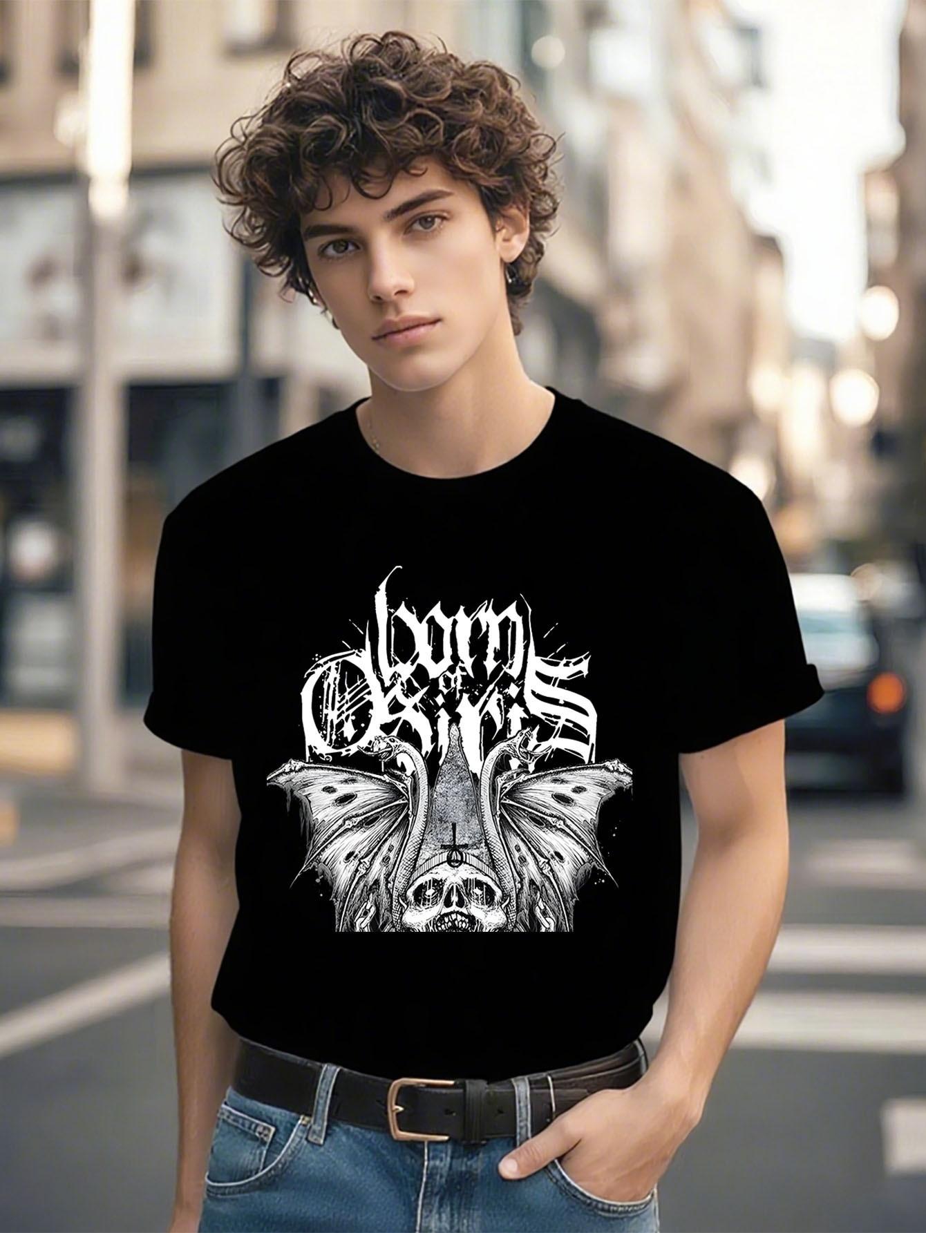 Heavyweight Cotton T-shirt - Black Gothic Graphic Tee with Skull M
