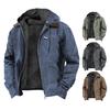 Men Sweatshirt Coat with Hooded Long Sleeve Multiple Pockets Zipper Placket Thickened Plush Lining Jacket Coat