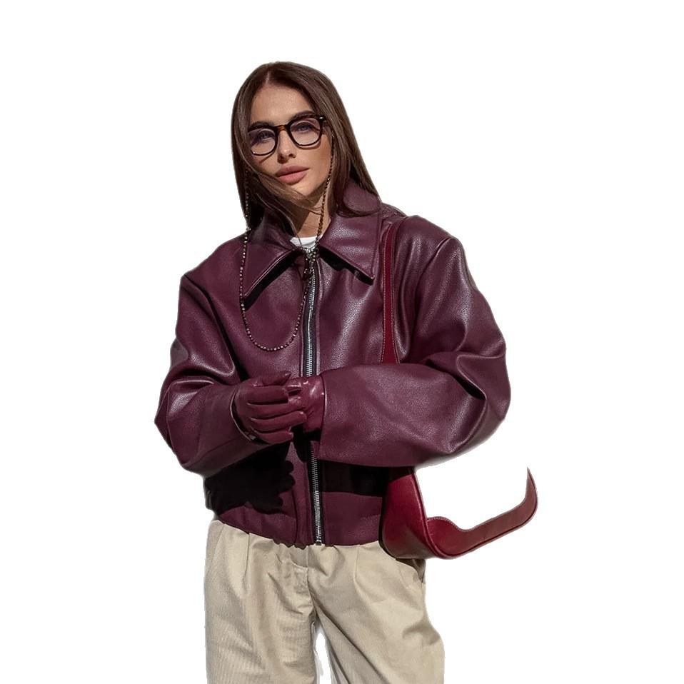 Locomotive leather jacket European and American autumn and winter new loose coat fashion leather jacket new women's coat