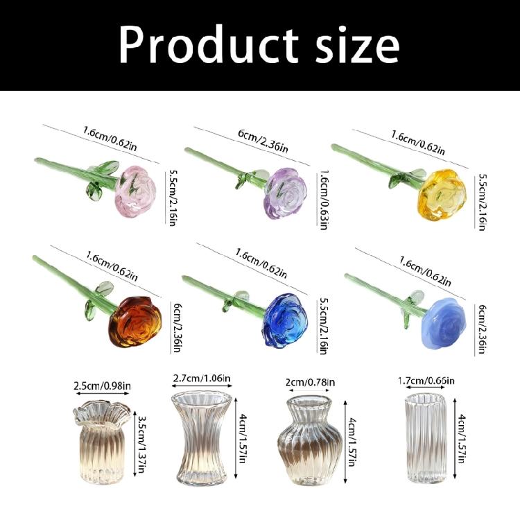 Miniature Crystal Rose Flower Figurine Set Collectible Bouquet Ornaments Gift for Valentines Day Wedding Table Decors