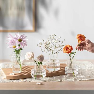 4pcs Nordic Transparent Glass Vases Retro Striped Vase Hydroponic Plants Flower Creative Vase Home Room Dinner Table Decor