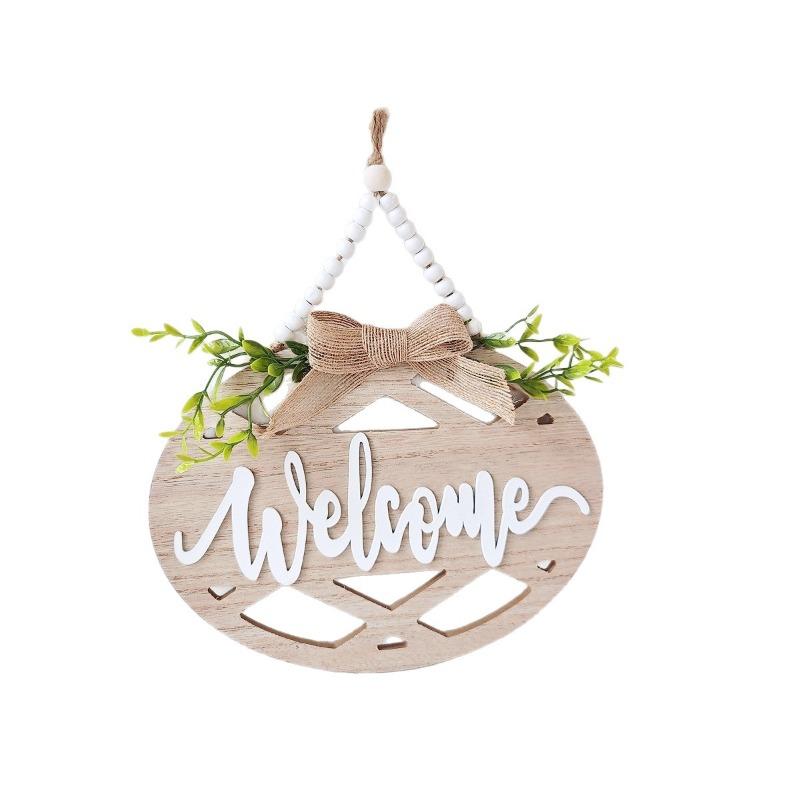 Vintage Welcome Sign Hanging Decor with Ornament Home Kitchen Bathroom Living Room Bedroom Restaurant Outdoor Use