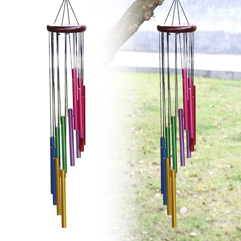 Colorful Outdoor Wind Chimes Hollow Metal Tubes 12 Tubes Aluminum Tube Wind Chime With Hook Hanging Wind Chimes