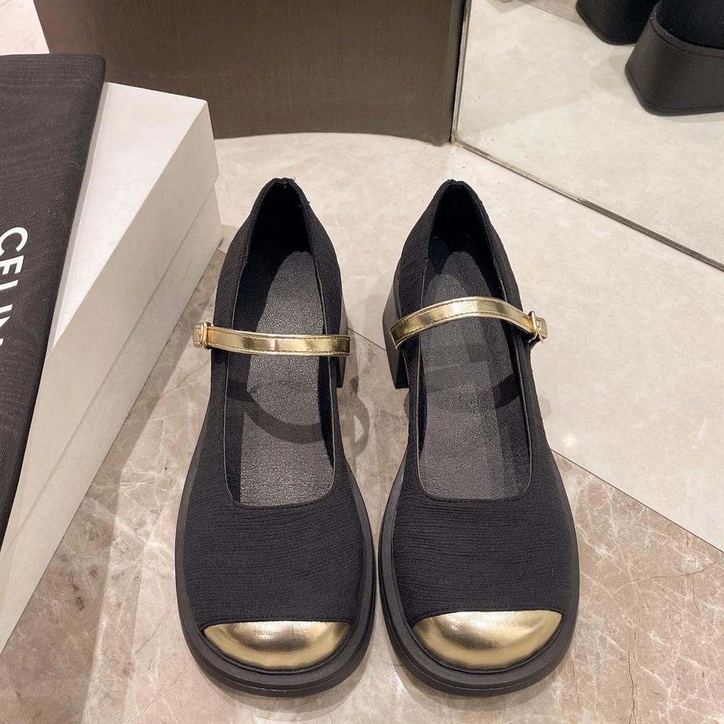 Sommer Retro Mary Janes mit niedrigem Absatz Damenschuhe Mode Schnalle Dicke Absätze Pumps Frau Runde Zehenpartie Partykleid Schuhe2024