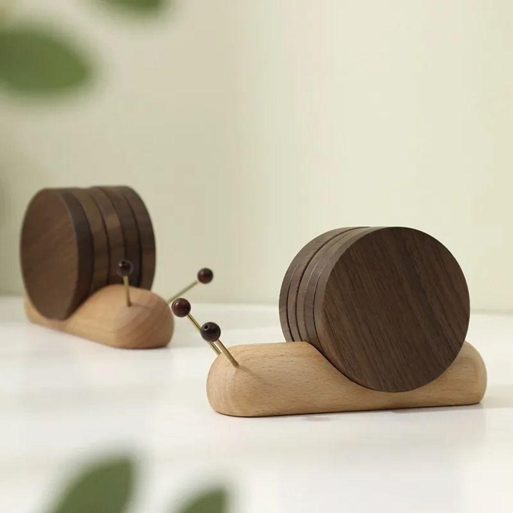 Snail Shape Tea Cup Mat Walnut Wooden Tea Tray Round Table Insulation Pad  Living Room