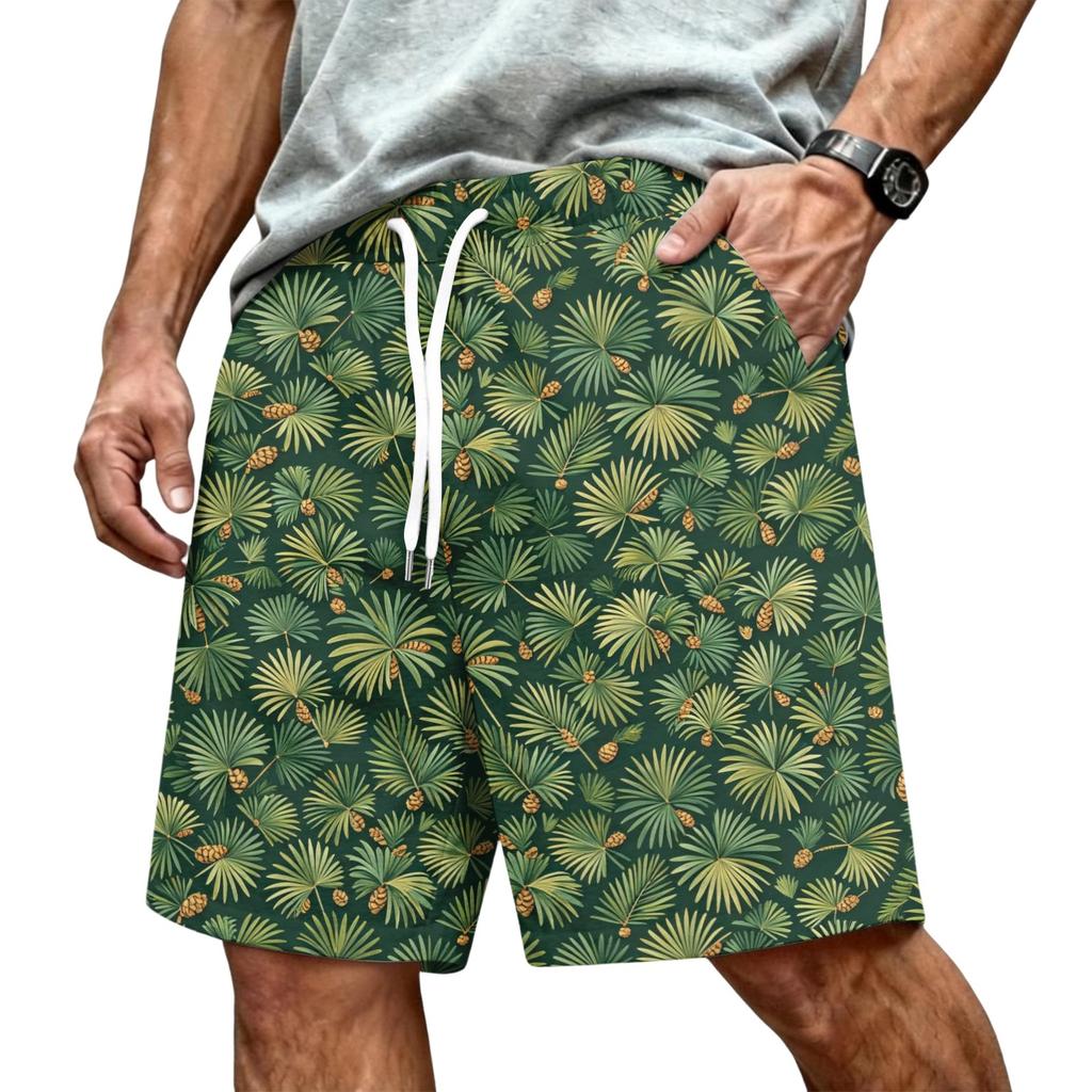 Men's Hawaiian Drawstring Elastic Waist Mesh Shorts for Summer Beach Vacation