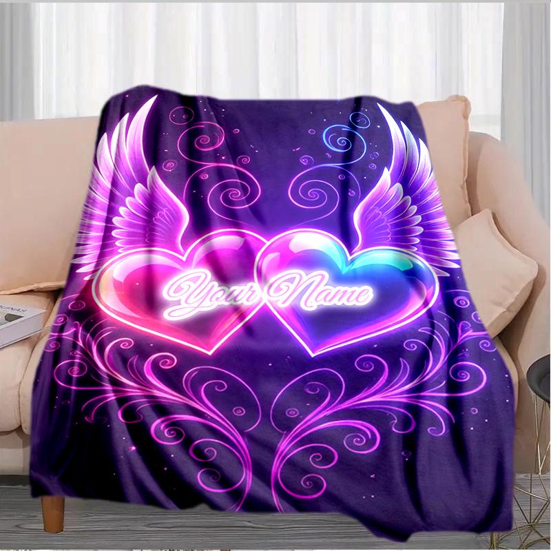 1PC Custom Name Hearts Art Flannel Blankets Patterns Throw Blanket All-Season Soft Gift for Couch, Bed, Camping Gifts