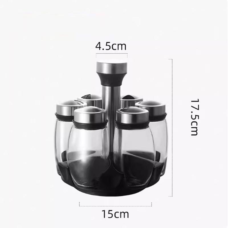 Rotating Stainless Steel Glass Seasoning Bottle, Salt and Pepper Shakers, Seasoning Box, Kitchen Seasoning Tool, Storage Rack
