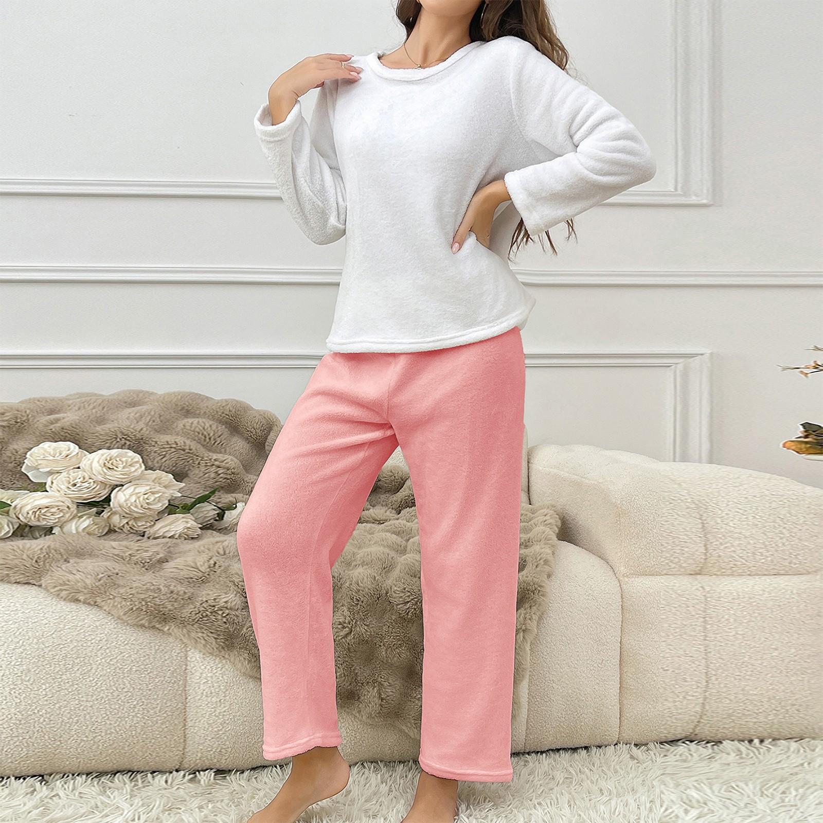 

Женский комплект из двух предметов: топ с круглым вырезом и длинными рукавами, брюки на резинке, пижамный комплект, костюм для отдыха XL розовый