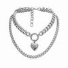 Alloy Choker Necklace Multilayer Heart Pendant for Women Men Chunky Chain Punk Gothic Necklaces