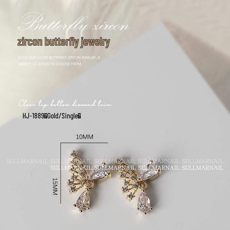 Butterfly Zircon Nail Art Jewelry: Pearl, Ribbon, Gold & Silver Pendant