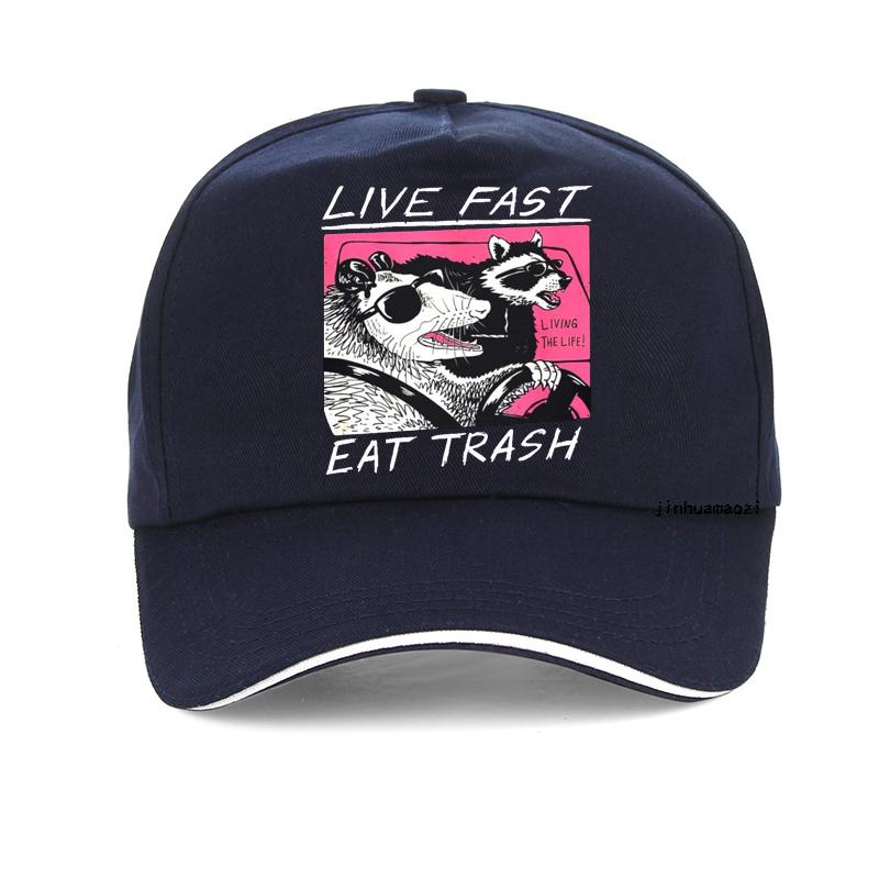 Live Fast Eat Trash Hat Fashion Design Unisex Women Baseball Cap Harajuku Summer Sun Cool Bonnet Adjustable Golf Snapback Hats
