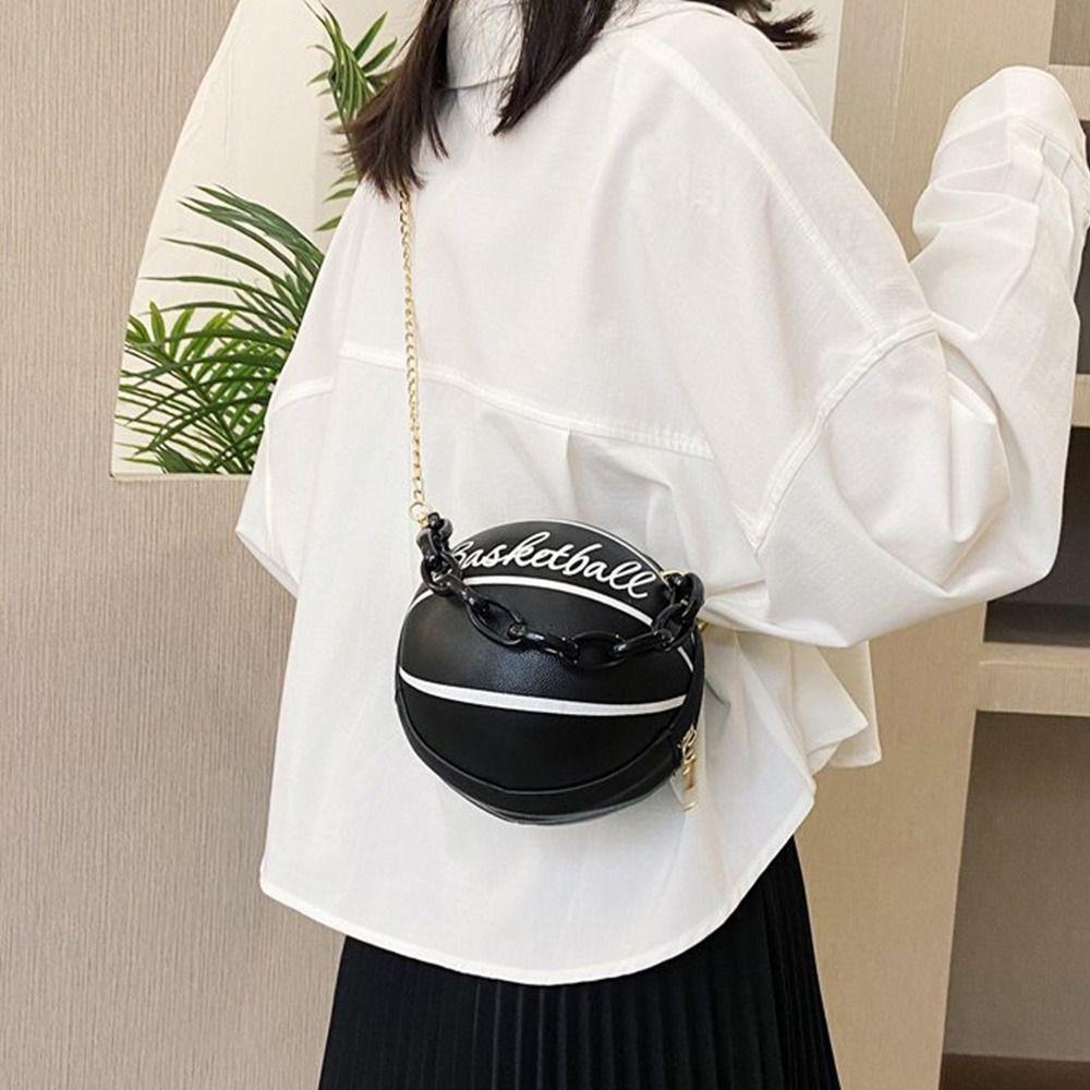 

Creative Round Crossbody Bag Coin Purse Sports Shoulder Bag Leisure Basketball Handbag Women рожевий