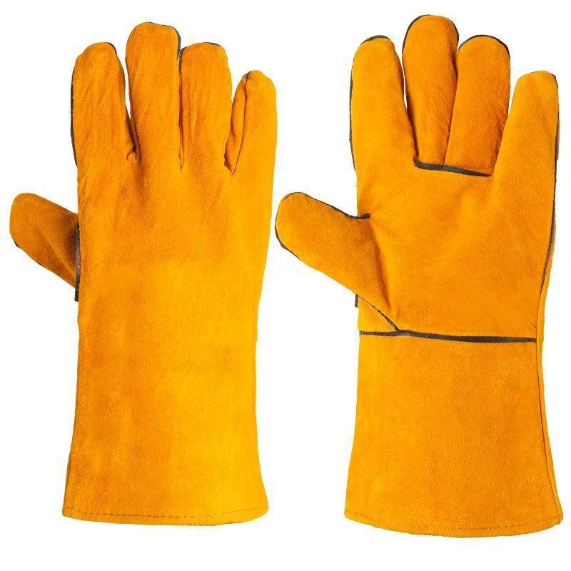Heat-proof Welding Work Gloves 1/2 Pair Flame-retardant Metal Welding Protector Yellow Gloves Soldering Welding Gloves Tools