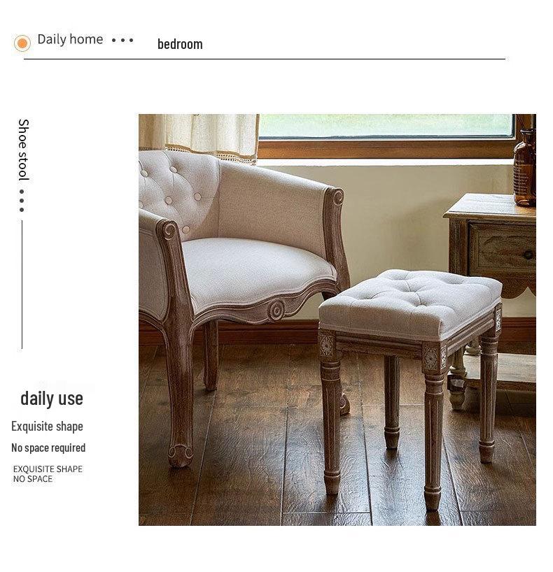 Modern European Solid Wood Shoe Bench - Retro Dressing Stool & Bedside Footstool