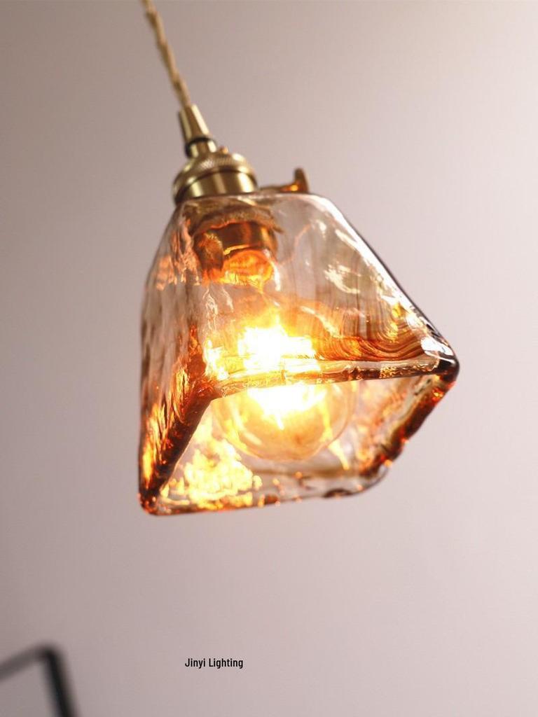 Retro Brass & Glass Bedside Lamp - Single Head Chandelier for Bedroom, Restaurant, Bar, or Store Entry.