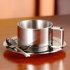 200ml Double Walled Heat Resistant Coffee Cup Set European Style Stainless Steel Water Cups with Saucer Spoon Cafe Accessories