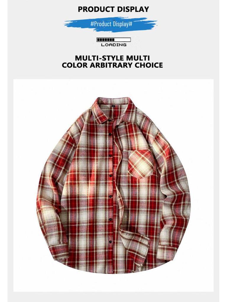 Men's Striped Plaid Long-Sleeve Shirt Jacket - Japanese Fashion, Hong Kong Style, Ideal for Spring and Autumn