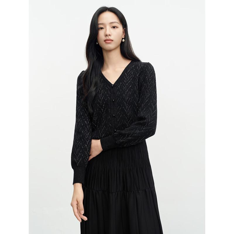 JUZUI Elegant Glossy Wool & Cashmere Knit Cardigan