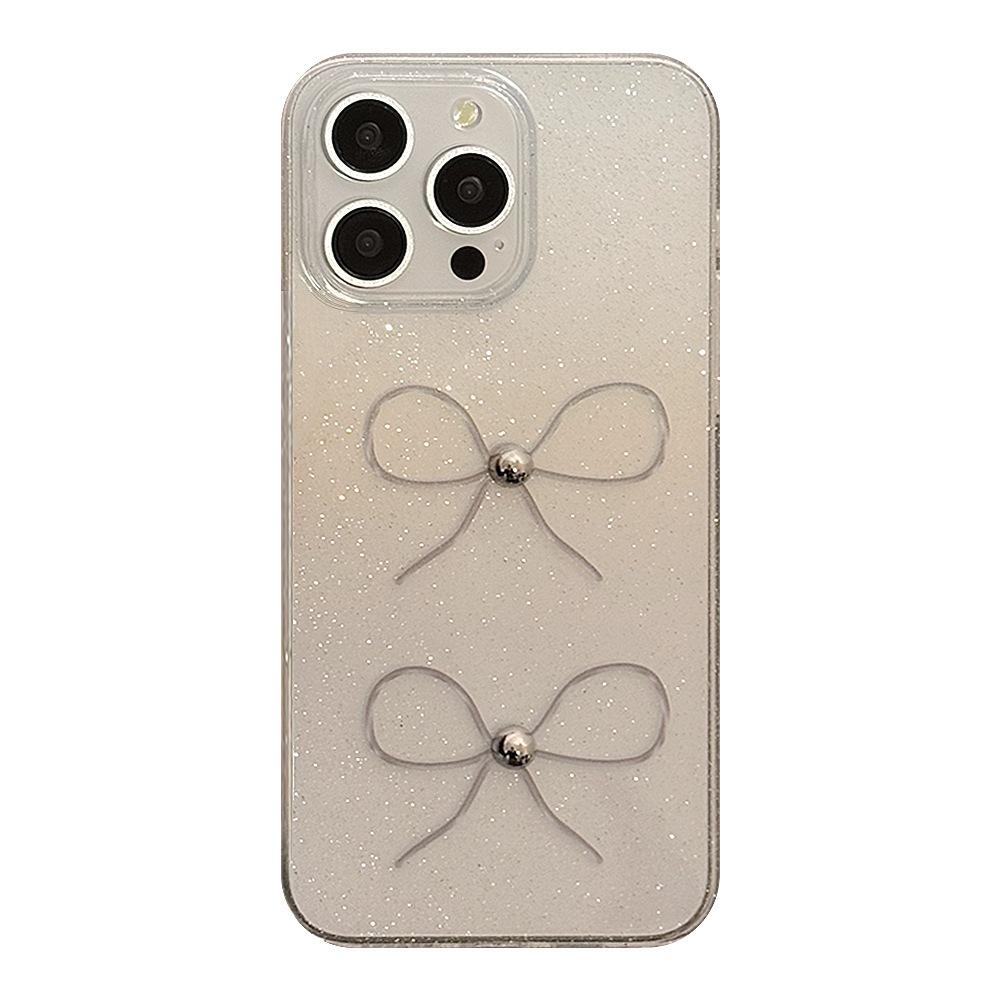 Glitter Bow Suitable for Apple 16 Mobile Case 15 Three Dimensional Beads IPhone 13pro Max Niche 11
