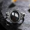 Vintage 925 Sterling Copper Ring Natural Black Onyx Ring Oval Round Stone Retro Fine Zircon Gift Sun Shaped For Women Men